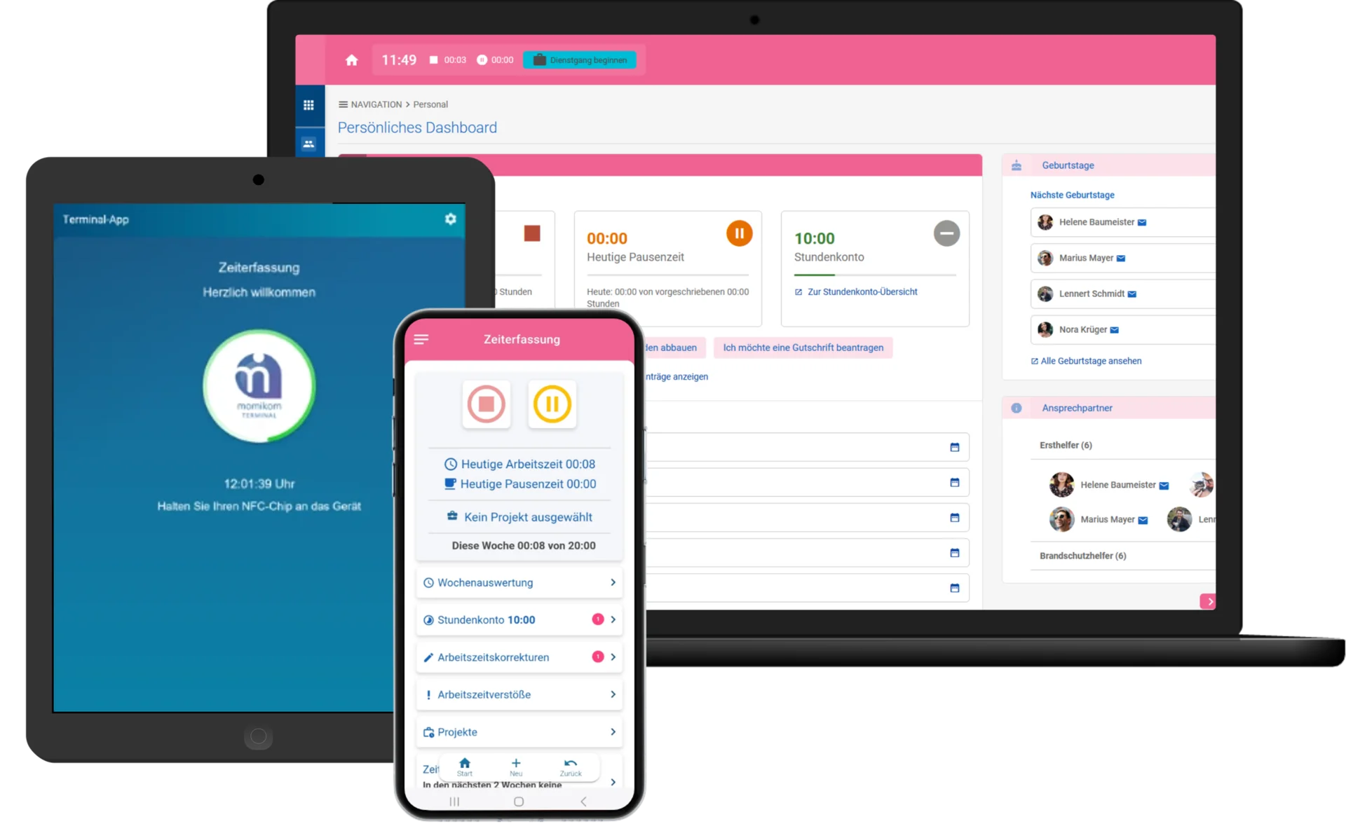 Zeiterfassung per Browser, Terminal oder App