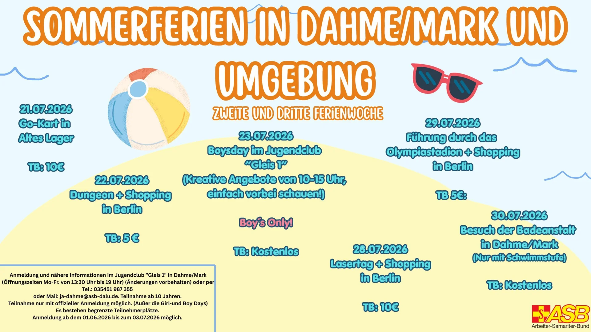 Sommerferienangebote zweite und dritte Ferienangebote