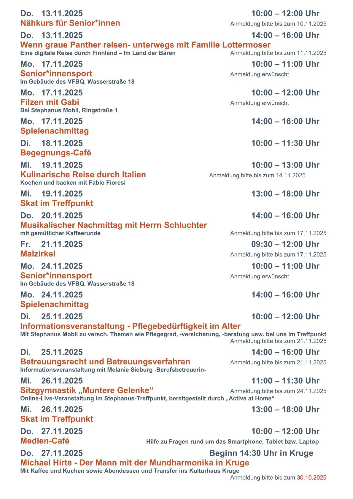 Stephanus- Treffpunkt Veranstaltungen November 2025/2