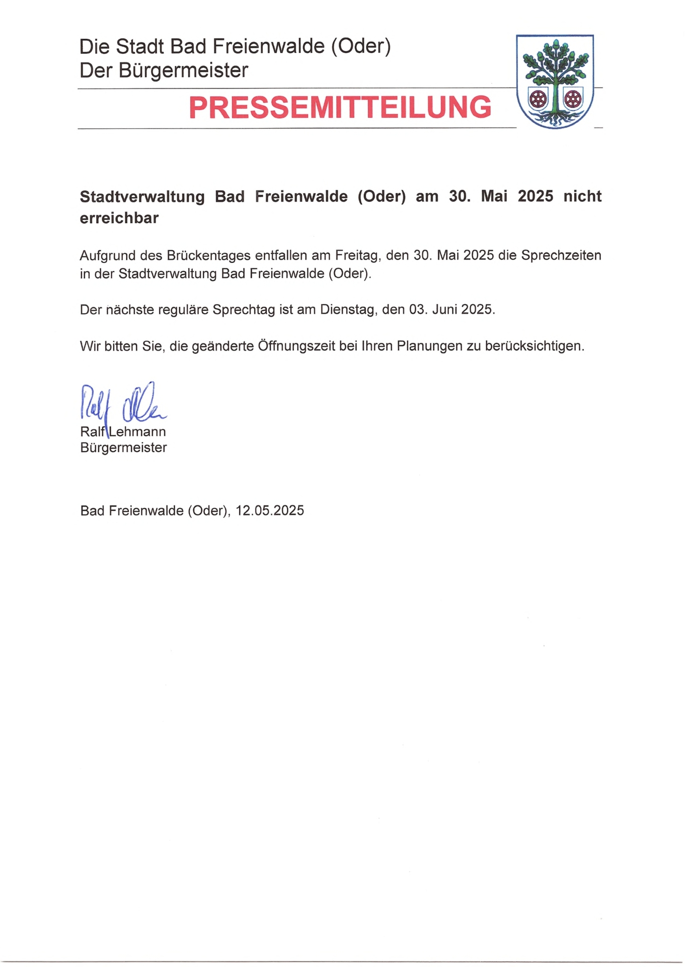 Brückentag 30.05.2025