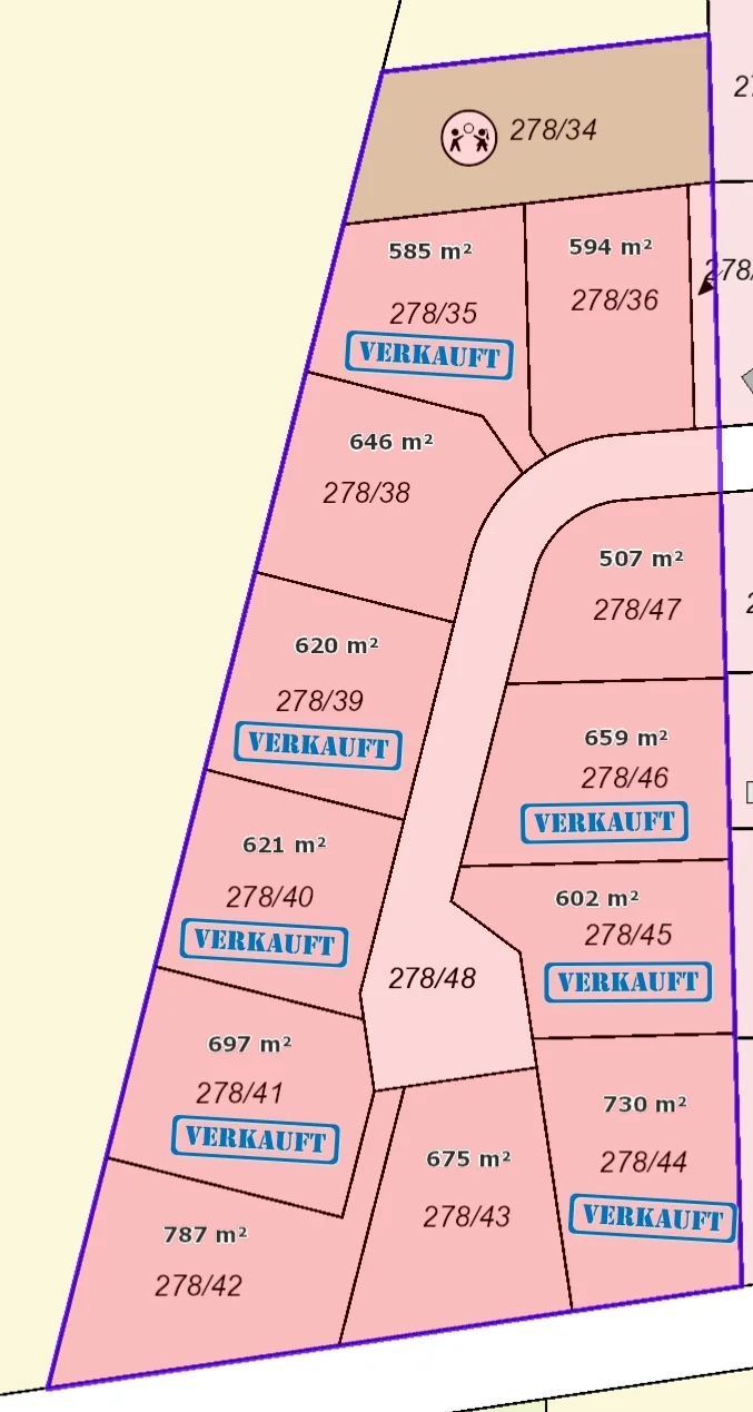 Lageplan verfügbare Grundstücke im Baugebiet "Am Sandblessen III"