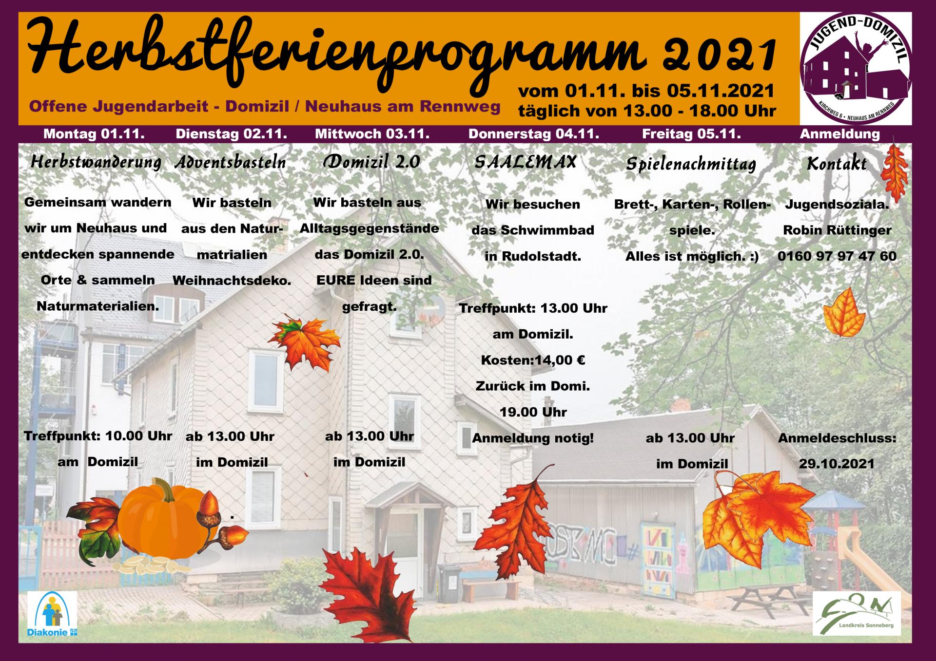 Herbstferienprogramm Jugenddomizil Neuhaus am Rennweg