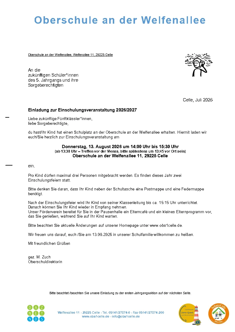 Einladung Einschulung 14:00
