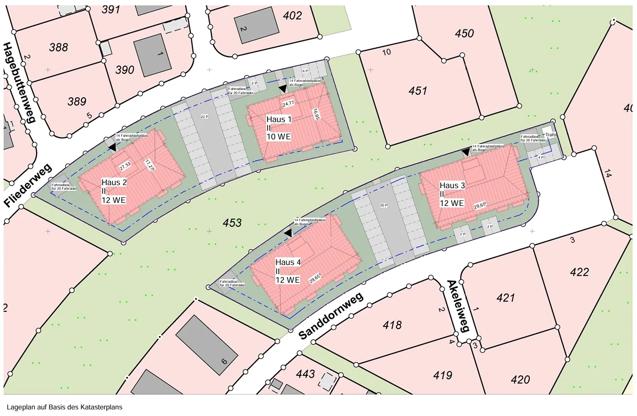 Lageplan auf Basis des Katasteramtes (Abb. Wohnungsbaugenossenschaft Föhr-Amrum eG)