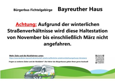 Bürgerbus fährt im Winterhalbjahr das Bayreuther Haus nicht an.