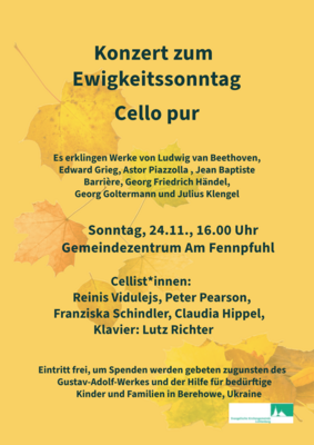 Konzert zum Ewigkeitssonntag, 24. November, 16.00 Uhr, Gemeindezentrum Am Fennpfuhl