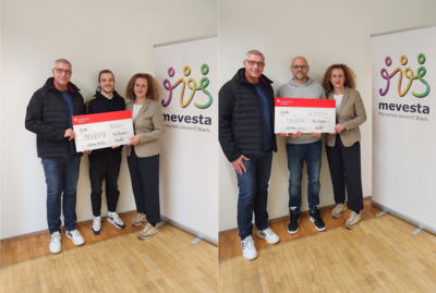 Bild links: Hr. Dzillack (Förderverein), Hr. Schukraft (Streetwork), Fr. Resch (Fachvorständin mevesta) | Bild rechts: Hr. Dzillack, Hr. Siegele (Jugend- und Suchtberatung), Fr. Resch (Bild vergrößern)