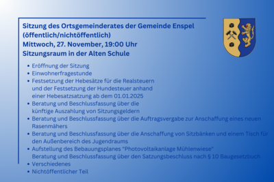 Meldung: Einwohnerfragestunde und Sitzung des Ortsgemeinderates am 27.11.2024