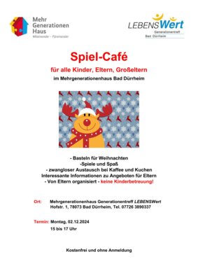 Für Kinder, Eltern und Großeltern – Spiel-Café im Mehrgenerationenhaus