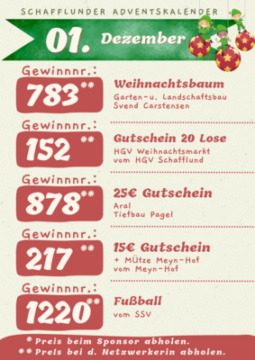 Adventskalender - Gewinner 01.12.2024