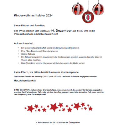 Meldung: Kinderweihnachtsfeier 2024