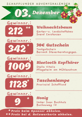Adventskalender - Gewinner 03.12.2024