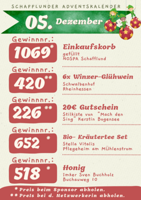 Adventskalender - Gewinner 05.12.2024