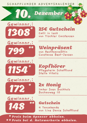 Adventskalender - Gewinner 10.12.2024