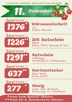 Adventskalender - Gewinner 11.12.2024