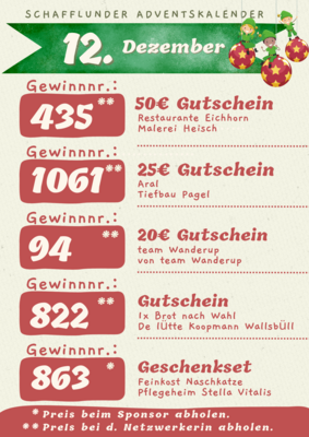 Adventskalender - Gewinner 12.12.2024