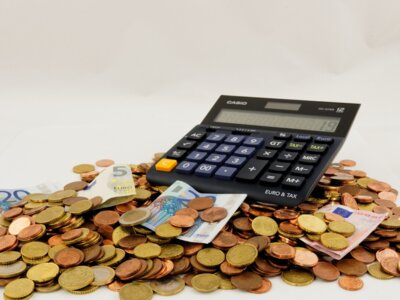 Ein Haufen Münzgeld auf dem ein Taschenrechner liegt. © pixabay (Bild vergrößern)