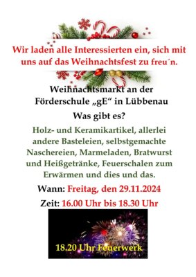 Foto zur Meldung: Förderschule in Lübbenau lädt am 29.11. zum Weihnachtsmarkt ein
