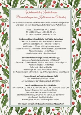 Weihnachtsmarkt Leutershausen - Veranstaltungen im Kulturhaus am Ochsenhof