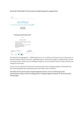 Gemeinde Schönheide für kommunales Energiemanagement ausgezeichnet (Bild vergrößern)
