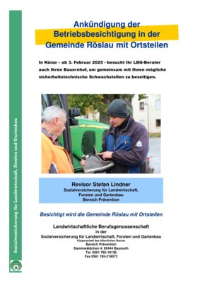 Ankündigung der Betriebsbesichtigung in der Gemeinde Röslau mit Ortsteilen (Bild vergrößern)