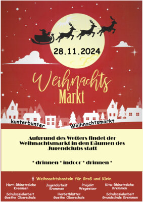 Weihnachtsmarkt heute ab 16:00 Uhr INDOOR aufgrund des Wetters