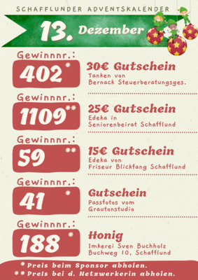Adventskalender - Gewinner 13.12.2024