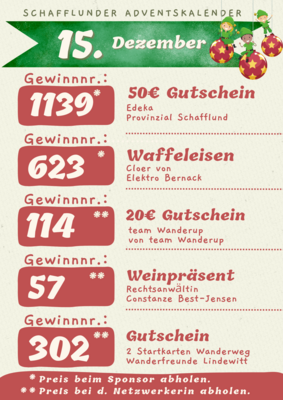 Adventskalender - Gewinner 15.12.2024