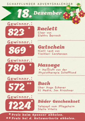 Adventskalender - Gewinner 18.12.2024