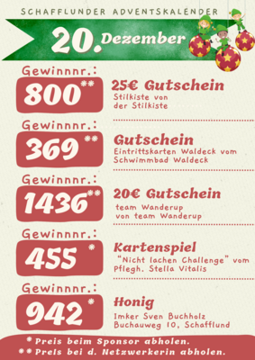 Adventskalender - Gewinner 20.12.2024