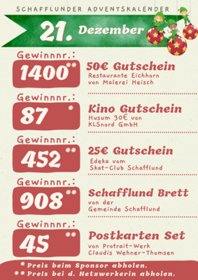 Adventskalender - Gewinner 21.12.2024