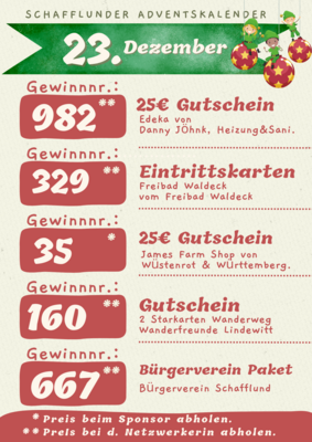 Adventskalender - Gewinner 23.12.2024