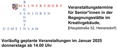 Veranstaltungstermine Senior_innen Heinersdorf Januar 2025