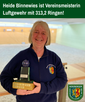 Heide Binnewies gewinnt die Vereinsmeisterschaft im Luftgewehrschießen mit 313,2 Ringen! (Bild vergrößern)