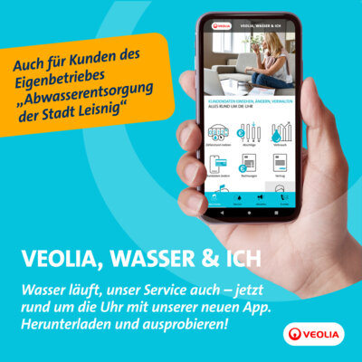Neue Kunden App von Veolia - Kostenloses mobiles Angebot für die Kunden des Wasserverbandes Döbeln-Oschatz und des Eigenbetriebs Abwasserentsorgung der Stadt Leisnig