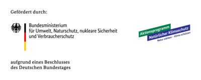 Logo des Fördermittelgebers: Aktionsprogramm Natürlicher Klimaschutz - gefördert durch das Bundesministerium für Umwelt, Naturschutz, nukleare Sicherheit und Verbraucherschutz aufgrund eines Beschlusses des Deutschen Bundestages