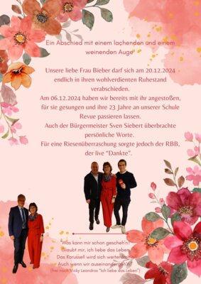 Frau Bieber sagt "Adieu"
