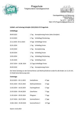Meldung: Schließzeiten des Schuljahres 2023/24
