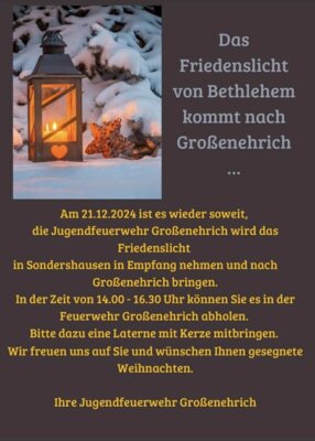 Das Friedenslicht kommt nach Großenehrich (Bild vergrößern)