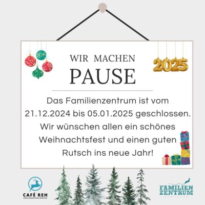 Das Familienzentrum Rehfelde macht Weihnachtsurlaub und wünscht allen frohe Festtage und einen guten Start ins neue Jahr. Ab Januar geht es voller Energie weiter!