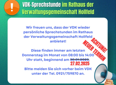 Neuer Termin! VDK Sprechstunde im Rathaus der VG Hollfeld (Bild vergrößern)