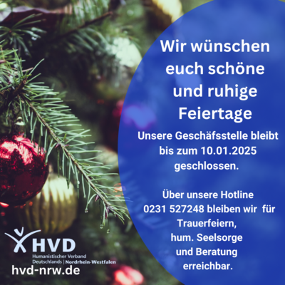 Bis zum 10.Januar ist die Geschäftsstelle geschlossen - wir bleiben erreichbar. (Bild vergrößern)