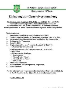 Meldung: Einladung zur Generalversammlung 2025