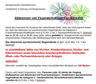 Hinweis: Abbrennen von Feuerwerkskörpern an Silvester (Bild vergr&ouml;&szlig;ern)