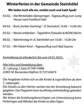 Angebote für Kinder & Jugendliche in den Winterferien in Steinhöfel