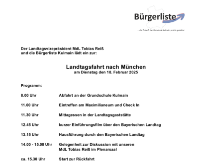 Programm zur Landtagsfahrt (Bild vergrößern)