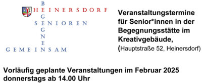 Veranstaltungstermine Senior_innen Heinersdorf Februar 2025