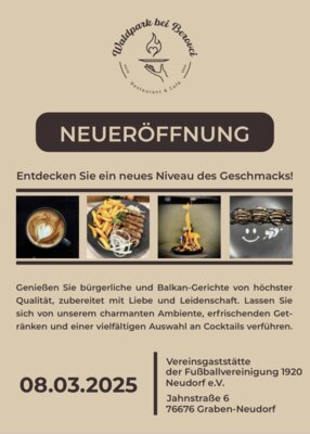 Flyer Neueröffnung Vereinsgastätte Waldpark bei Berovci (Bild vergrößern)