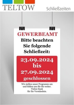 Schließzeit im Gewerbeamt
