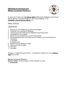 MTV-Mitgliederversammlung am 14.02.2025